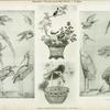 Oiseaux de la Chine par Huquier, époque Louis XV; vases chinois.