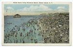 Beach Scene Along Woodland Beach, Staten Island, N.Y.  [pier, pavilion, people on beach and in water].