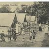 Camp Life at Overlook Park, Prince's(sic) Bay. Staten Island, N.Y. [people in old- fashioned garb standing and walking in front of tents.]