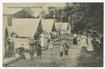 Camp Life at Overlook Park, Prince's(sic) Bay. Staten Island, N.Y. [people in old- fashioned garb standing and walking in front of tents.]