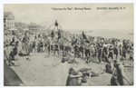 Enjoying the Day, Midland Beach. Staten Island, N.Y.  [buildings, people on beach in acrobatic formation.]