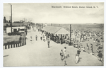 Boardwalk Midland Beach, Staten Island, N.Y. [people, waffle stand, ferris wheel in background, sun shelter.]