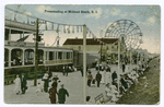 Promenading at Midland Beach, Staten Island  [close-up Cables Hotel entrance on boardwalk, people strolling and ferris wheel.]