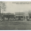 Shopping Center, Midland Avenue, near Third Street, Midland Beach, Staten Island [pub. Wagner Pharmacy]  [Stores: Wagners Pharmacy, donut store, food market and dry goods store, people on street, trolley tracks]