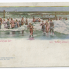AMERICAN SOUVENIR CARD, Staten Island 10, On South Beach, cpy 1897 [people in old bathing costumes wading in surf.]