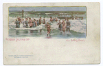 AMERICAN SOUVENIR CARD, Staten Island 10, On South Beach, cpy 1897 [people in old bathing costumes wading in surf.]
