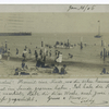 755 Bathing at South Beach, Staten Island, cpy 1903 by A. Loeffler, Tompkinsville, N.Y. (people on shoreline, pier and water float in distance)
