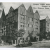 Prospect Gables Modern Apartments, Prospect Ave. New Brighton, Staten Island, N.Y.  [Tudor style buildings with old car parked in front  advertising text on back.]