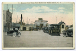 Bergen Ferry from Port Richmond, Staten Island, N.Y. [view of ferry slip from land with old cars and carriages in street as well as trolley track.]