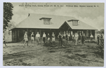Pratt Dining Hall, Camp Pratt (Y.M.C.A.) Princes(sic) Bay, Staten Island  [boys gathered and posed outside of building]