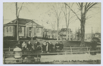 Public Library & Park, Port Richmond, Staten Island  [people sitting on park benches in front of library]