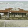 Vanderbilt Ave. Station, Clifton, Staten Island  [view of red-roofed station with people out front, signs reading Vanderbilt Ave. on platform]