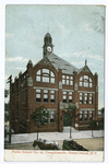 Public School No. 16, Tompkinsville, Staten Island, N.Y. [in street: pair of horses pulling freight wagon containing barrels]