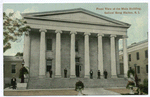 Front View of the Main Building, Sailors' Snug Harbor, Staten Island [people positioned on steps of colonnaded building]