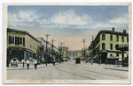 Richmond Turnpike, Tompkinsville, Staten Island,  N.Y.  [great view of street with people, markets, old car, trolley tracks, shops with awnings, Plaza Market on Corner]