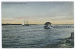 The Narrows from Staten Island, N.Y.  [bay with sailing boat and small house at end of pier]