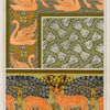 Cygnes et sagittaire, bordure. Pappillons et feuillages, étoffe. Cerfs et biches, frise.