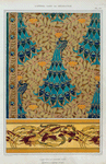 Paons dans les sorbiers, pochoir; poissons et algues, bordure