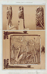 Perroquets, aigle, bois sculpté. Cygnes et iris, porte en bois sculpté.