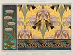 Libellules, butome en ombelle, nénuphars, panneau. Oiseaux-mouches et orchidées, étoffe. Oiseaux-mouches et capillaires, bordure.