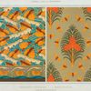 Poissons volants et vagues, papier peint. Cigales et pin, papier peint. Coquilles de nautiles, bordure.