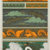 Oiseaux. Libellules. Mouches. Chauve-souris. Écureuils et noisettes. Cygnes, bordures.