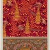 Faisans ordinaires, digitales, fougères et pissenlit, étoffe imprimée. Renard, oiseaux et vigne, bordure.