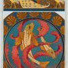 Paons et pavots, bordure. Grondins, algues et coquilles, plat en émail cloisonné.