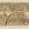 Chevaux, frise en pierre. Coq, amortissement. Boucs, tympan en pierre sculptée.