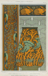 Piverts et arbre, bordure verticale. Lapins et feuilles, bordure. Méduses, anémones de mer et algues, vase. Insectes, jeu de fond.