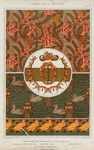 Coraux, madrepores, étoiles de mer et algues, cretonne imprimée. Canards et iris d'eau, papier peint. Hippocampe, broche. Canards, bordure. Escargots et liseron, boucle. Papillons, collier.