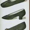 [Three black satin shoes. The third is the Jubliee Shoe, embroidered with the Royal Crown and initials V. R., with motto "God save the Queen." This shoe was designed in honor of Her Majesty's first Jubliee, 1887.]