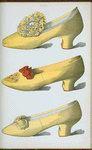 Two yellow satin shoes, the first worn on stage by the actress Miss Ada Cavendish, and one straw colored shoe