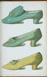 Eau-de-nil satin shoe worn by Miss Ada Cavendish as Lady Teazle; beaded shoe; yellowish green shoe