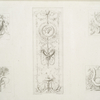 Five ornaments : vase and platter; Mercury and cornucopias; horns; wheat; harp