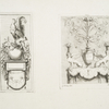 Cock; vase and two mythical figures