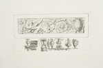 Frieze of grotesque ornamentation; vases and capital