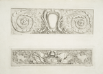 Two friezes : acanthus leaves, cornucopias and fish; arms and armor