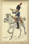 Bataafsche Republiek. Trompetter der Garde Dragonder (Garde van der Rood P.., klein tenue). 1805