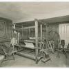 Spinning and weaving, group with loom, wool and flax wheels, reels, tapeloom, etc.