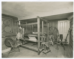 Spinning and weaving, group with loom, wool and flax wheels, reels, tapeloom, etc.