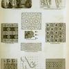 Architectural decorations and ornaments: ancient mosaics; Egyptian ceiling and window; interior of Chinese house.