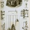 Steam engine machinery; first fire engine, Holland, 1660; diving bell