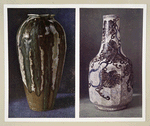 Bouteille en terre émaillée. H. 260 mm., D. 130 mm. (Japon. Kioto, XIX s.); Vase en grès kaolinique émaillé. H. 311 mm., D. 168 mm. (Japon. XIX s.)