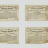 Trade cards depicting a coachman, a man eating a meal, a man with wine bottles and a servant of African descent.