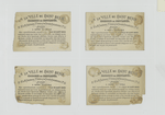 Trade cards depicting a coachman, a man eating a meal, a man with wine bottles and a servant of African descent.