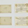 Trade cards depicting a teacher, soldier, chef with a dessert and bees and a boy with an umbrella on a windy day.