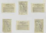 Trade cards depicting jars of meat, biblical stories, characters, women in kimonos, an umbrella, a bird.