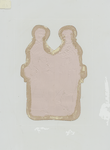 [An embossed trade card depicting a girl and boy walking and carrying bags, flowers, an umbrella and a bird.]