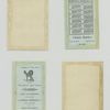 A calendar and trade cards depicting a man, a woman, fruit, a musical instrument, a cat and paintings of landscapes